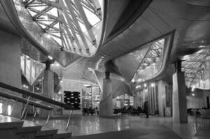 A photo of the roof lights in the Scottish Parliament garden lobby